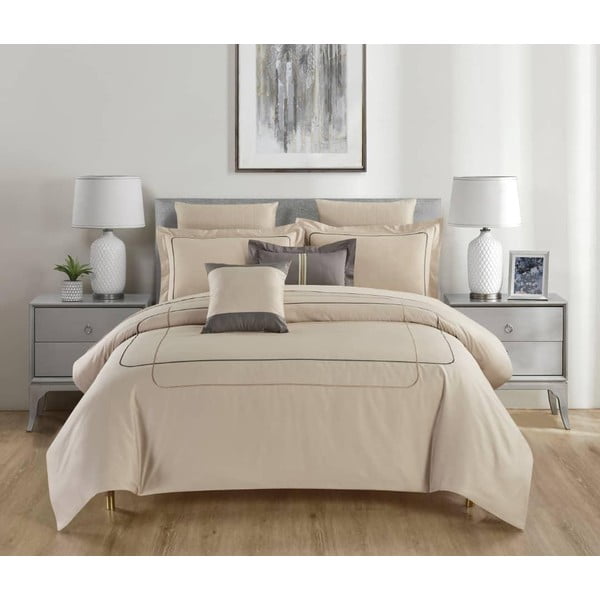 Bēša vienguļamā gultas veļa no ranforce kokvilnas ar palagu 140x200 cm Calm of Lines – Mila Home Luxury