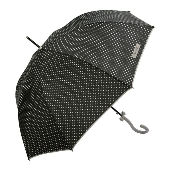 Melns lietussargs ar baltiem punktiņiem Joy Heart, ⌀ 122 cm