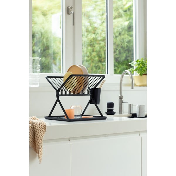 Tumši pelēks metāla divu līmeņu trauku žāvētājs 37x33 cm – Brabantia-image-1