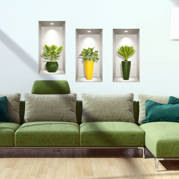 3 3D sienas uzlīmju komplekts Ambiance Palm Leaves