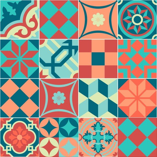 Komplekts no 16 sienas uzlīmes flīzes Azulejos krāsains Vintage stilā, 10 x 10 cm-image-1