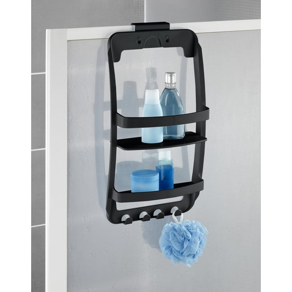 Melns plastmasas piekarināms vannas istabas plaukts ar uzstādīšanu bez urbšanas Universal – Wenko-image-1