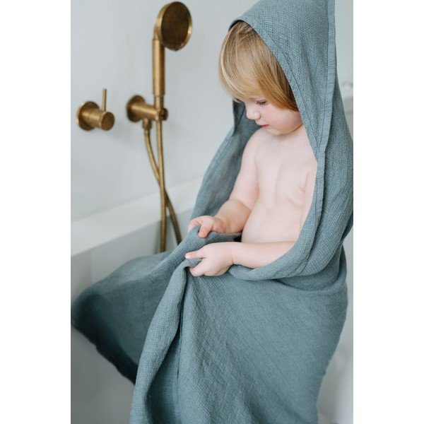 Zils dvielis ar kapuci bērniem Linen Tales Waffle, 100 x 100 cm-image-3