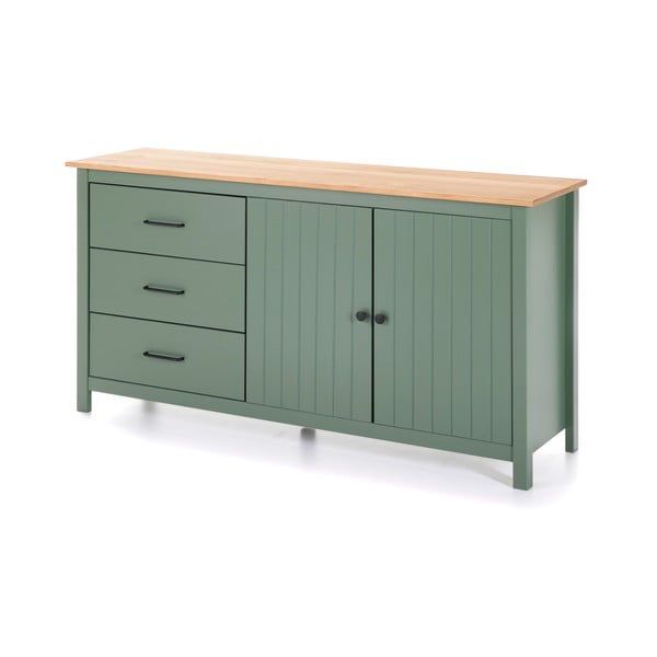 Zaļa/dabīga toņa priedes masīvkoka zema kumode 150x80 cm Miranda – Marckeric-image-3