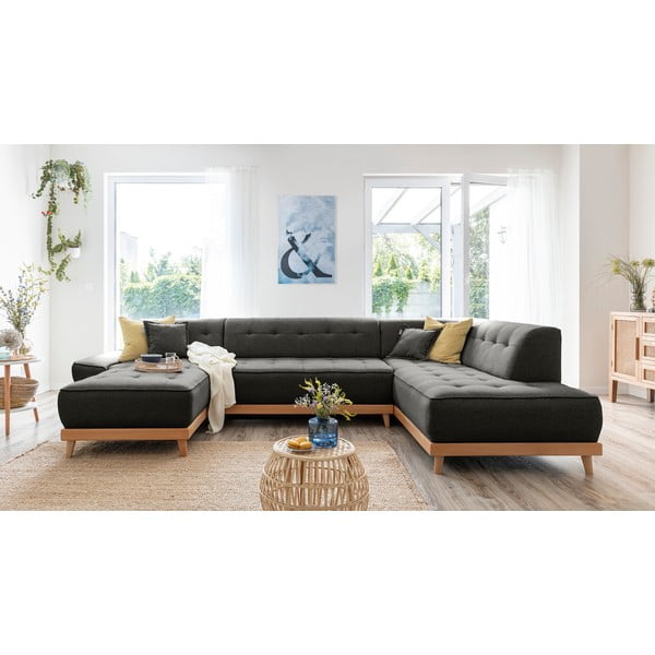 Tumši pelēks izlaižams U-veida dīvāns ar glabāšanas vietu Miuform Dazzling Daisy, labais stūris-image-3