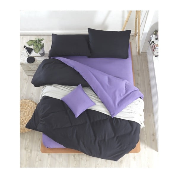 Melni violeta gultasveļa ar palagu divguļamai gultai Permento Masilana, 200 x 220 cm