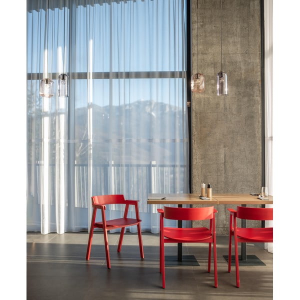 Sarkans ozola masīvkoka pusdienu krēsls ar roku balstiem Flip – Gazzda-image-3