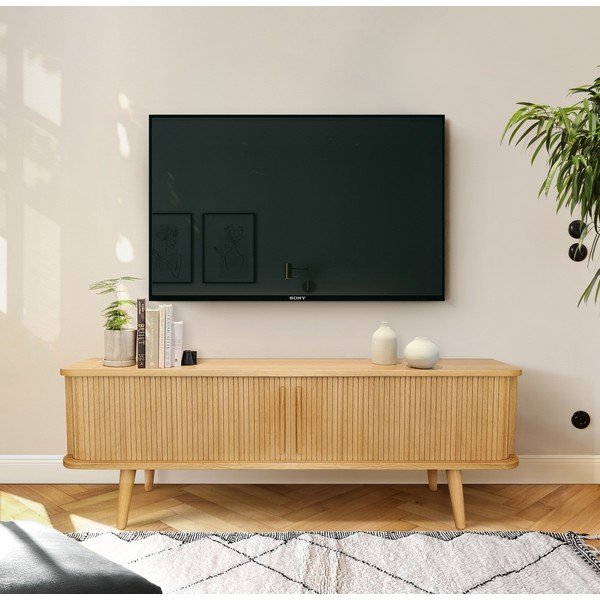 Dabīga toņa TV galdiņš ar ozolkoka imitāciju 138x50 cm Rove – Woodman-image-1