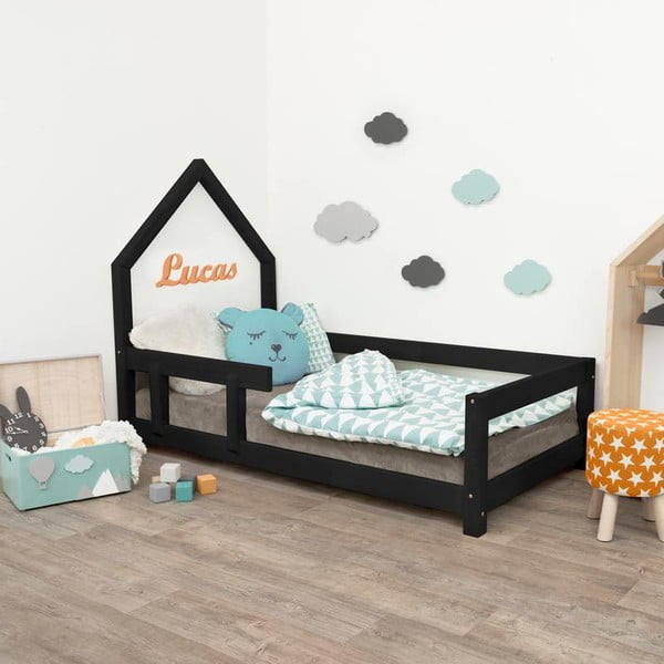 Benlemi Poppi melna bērnu gulta ar kreiso sānu, 120 x 200 cm