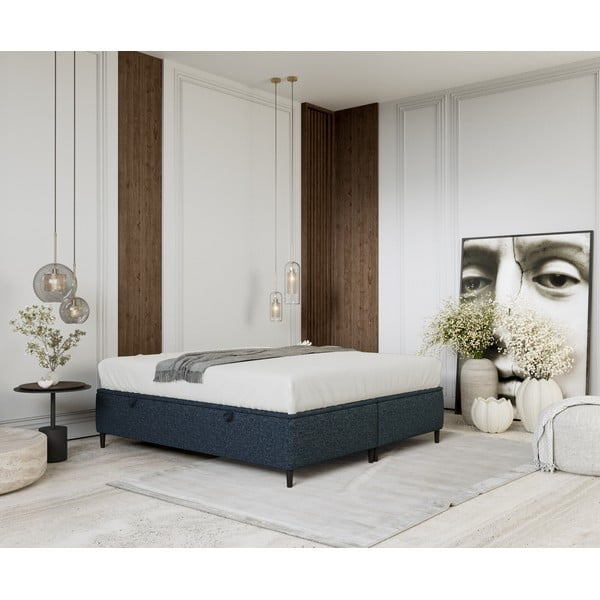 Tumši zila polsterēta divvietīga gulta ar veļas kasti 200x200 cm Tate – Maison de Rêve-image-4