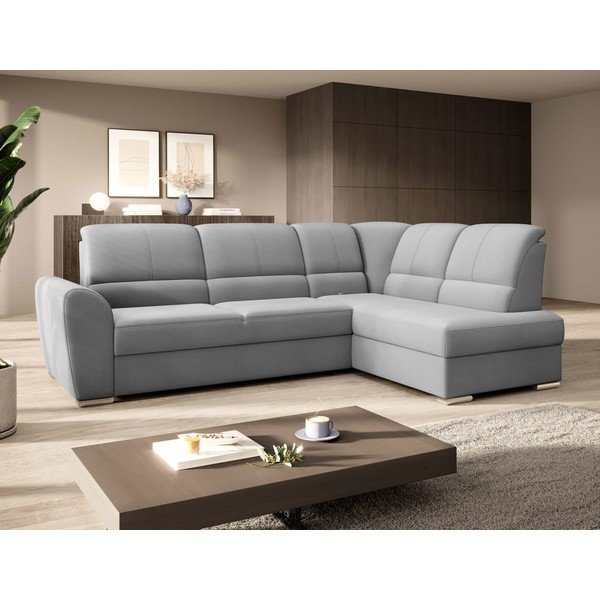 Pelēks samta salokāms/ar uzglabāšanas vietu stūra dīvāns (ar labo stūri/L veida) Siber – ELTAP-image-4