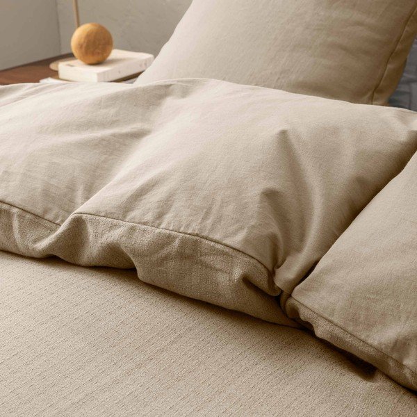 Dabīga toņa divguļamā trīsdaļīga kokvilnas gultas veļa 240x220 cm Clara – douceur d'intérieur-image-1