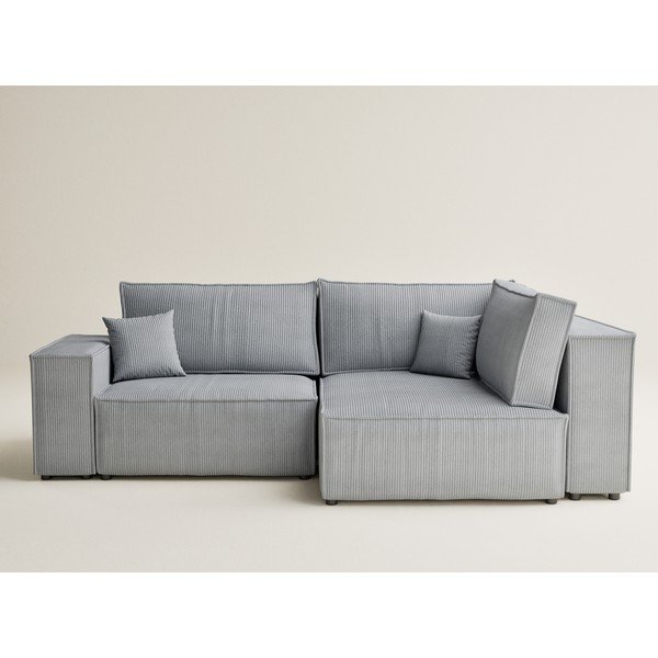 Pelēks velveta salokāms stūra dīvāns ar uzglabāšanas vietu (ar labo stūri/L veida) Tonga – Maison de Rêve-image-2