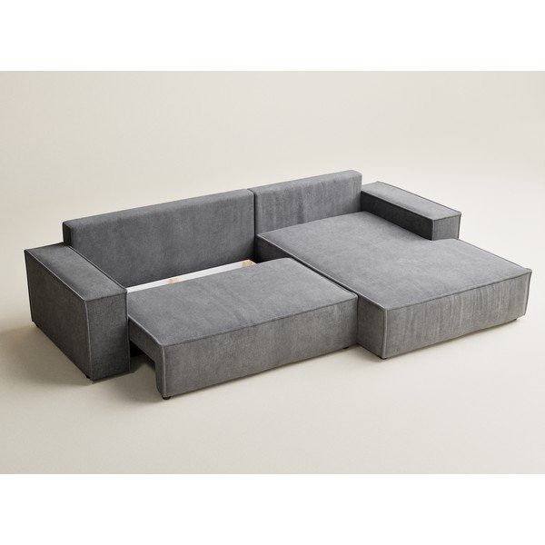 Pelēks salokāms stūra dīvāns no šenila auduma ar uzglabāšanas vietu (ar labo stūri/ar zvilni) Maze – Maison de Rêve-image-3