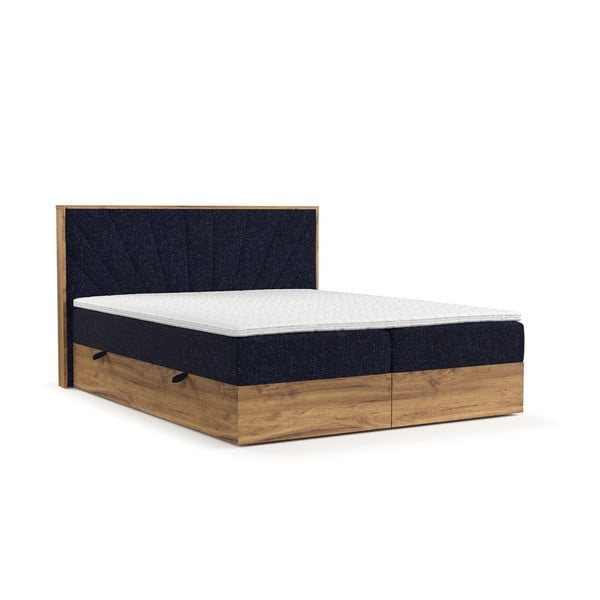 Tumši zila/dabīga toņa atsperu gulta ar veļas kasti 160x200 cm Asahi – Maison de Rêve