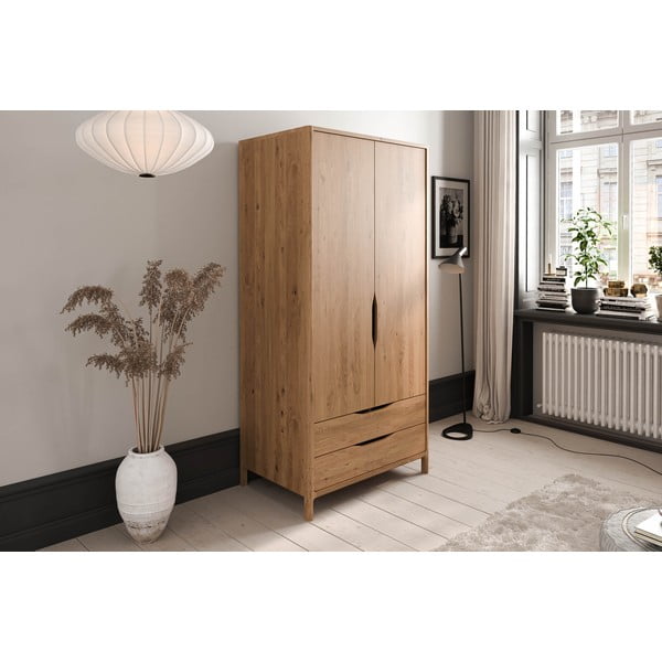 Dabīga toņa ozola masīvkoka drēbju skapis 96x188 cm Twig – The Beds-image-3