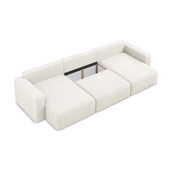 Krēmkrāsas velveta salokāms (U veida) stūra dīvāns ar uzglabāšanas vietu Kona – Makamii-image-4