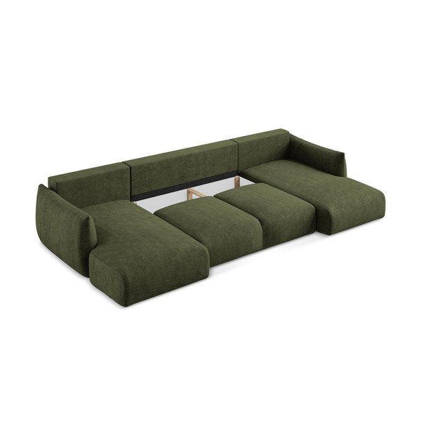 Zaļš salokāms (U veida) stūra dīvāns no šenila auduma Leila – Makamii-image-4