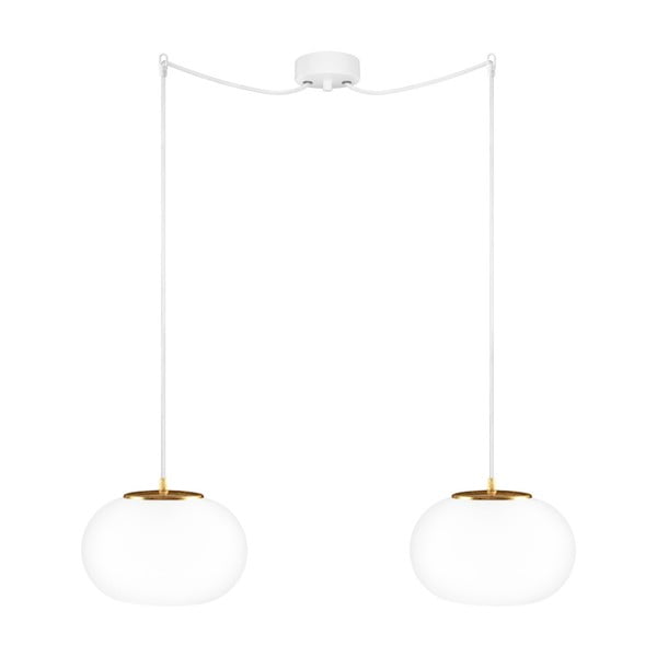 Dubultā opālstikla piekaramā lampa ar zelta krāsas ligzdu un baltu kabeli Sotto Luce DOSEI