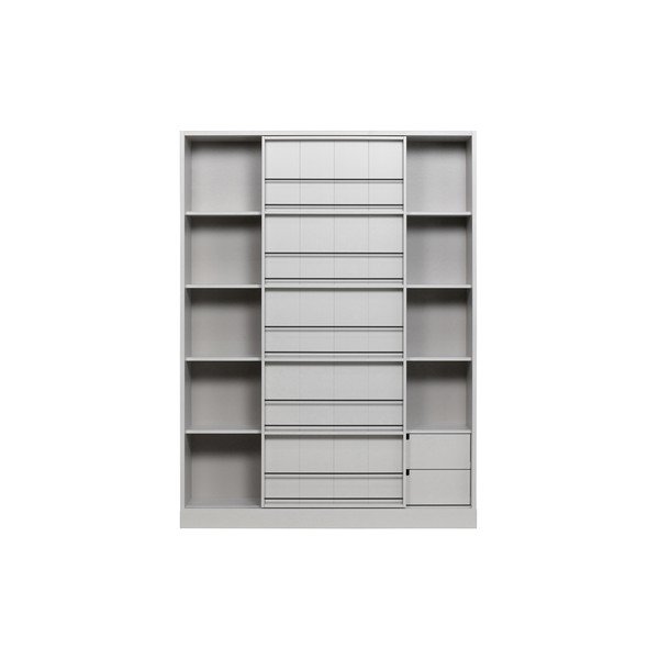 Gaiši pelēks priedes masīvkoka grāmatplaukts ar bīdāmām durvīm 150x200 cm Swing – WOOOD-image-4