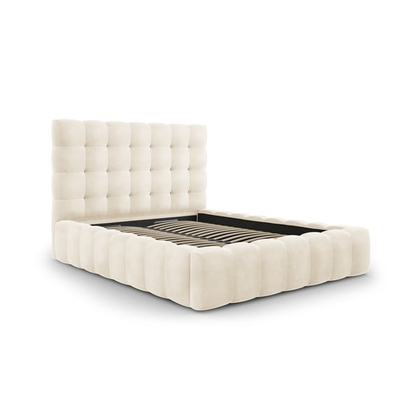 Bēša polsterēta divvietīga gulta ar veļas kasti un režģi 140x200 cm Bali – Cosmopolitan Design