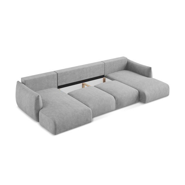 Gaiši pelēks salokāms (U veida) stūra dīvāns no šenila auduma Leila – Makamii-image-4