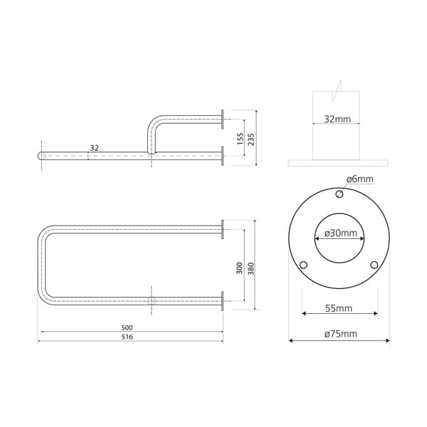 Nerūsējošā tērauda sienas vannas istabas drošības rokturis 52 cm Handicap Right – Sapho-image-2