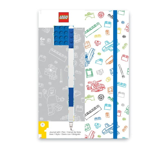 Zilā un baltā A5 blociņš ar zilu LEGO® pildspalvu, 96 lappuses