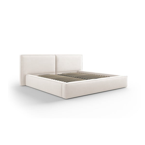 Bēša polsterēta divvietīga gulta ar veļas kasti un režģi 160x200 cm Arendal – Cosmopolitan Design