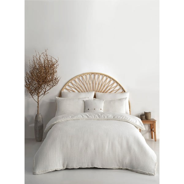 Balta vienguļamā gultas veļa no ranforce kokvilnas 140x200 cm Waffle Striped – Mila Home Luxury-image-1