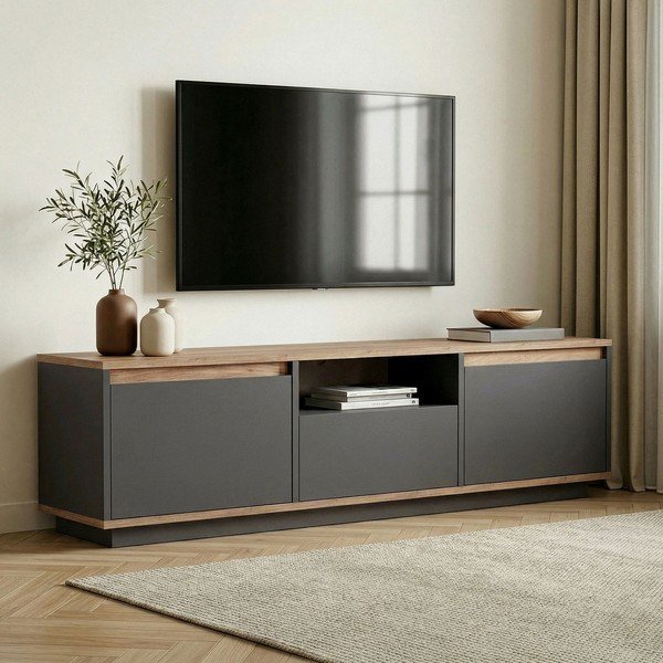 Antracīta pelēks TV galdiņš 160x42x30 cm Sentinel – Kalune Design-image-1