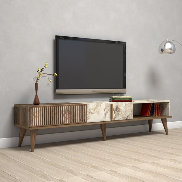 Dabīga toņa TV galdiņš ar marmora imitāciju 180x40 cm Milan – Kalune Design-image-3