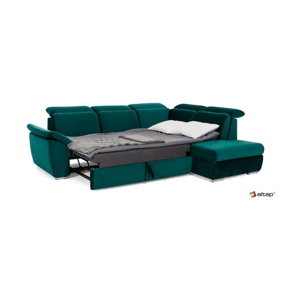 Zaļš samta salokāms/ar uzglabāšanas vietu stūra dīvāns (ar kreiso stūri/L veida) Loreto – ELTAP-image-2
