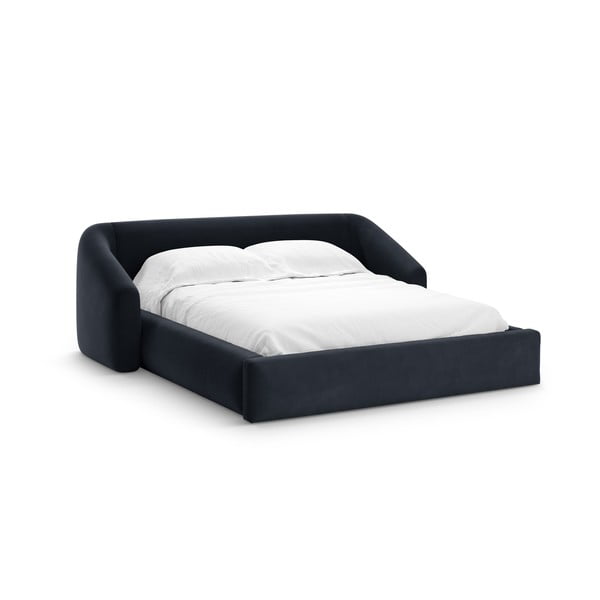 Tumši zila polsterēta divvietīga gulta ar veļas kasti ar redelēm 140x200 cm Campi – Cosmopolitan Design