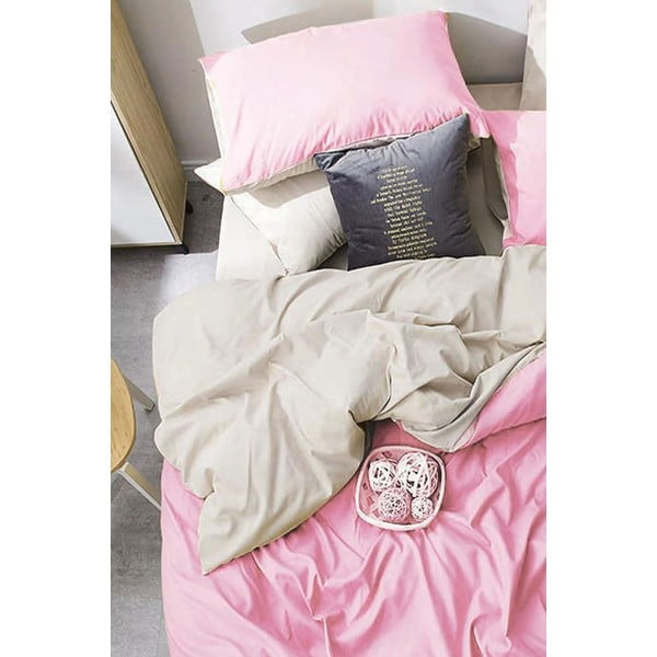 Rozā/krēmkrāsas kokvilnas  gultas veļa divvietīgai gultai 200x220 cm – Mila Home