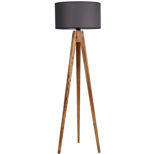 Melna/dabīga toņa stāvlampa ar auduma abažūru (augstums 153 cm) Tripod – Opviq lights