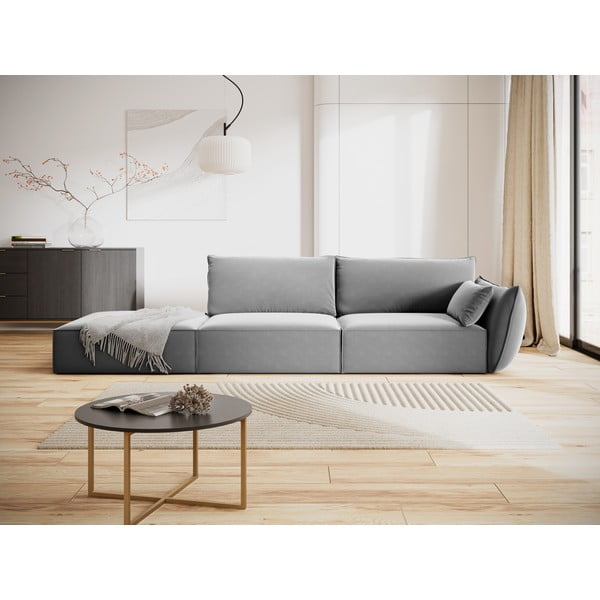 Gaiši pelēks samta dīvāns ar labo stūri 264 cm Vanda – Mazzini Sofas-image-1