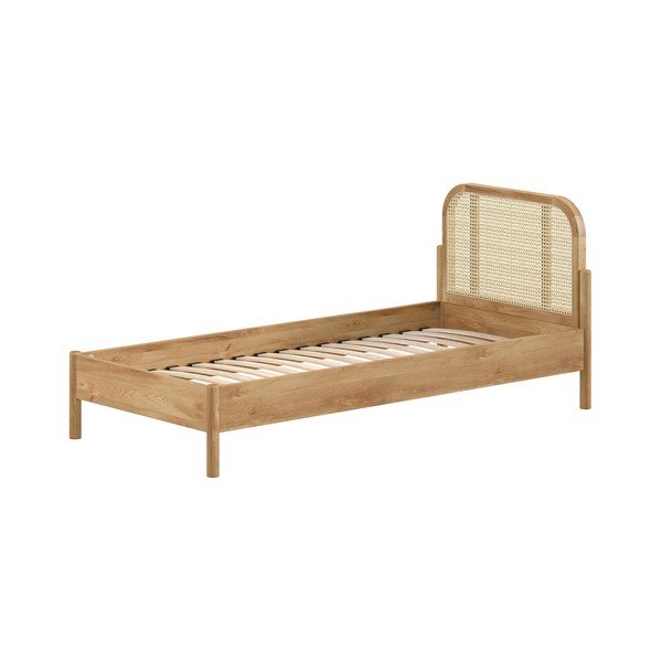 Dabīga toņa ozola masīvkoka vienvietīga gulta ar redelēm 90x200 cm Olive Rotan – Vipack-image-2