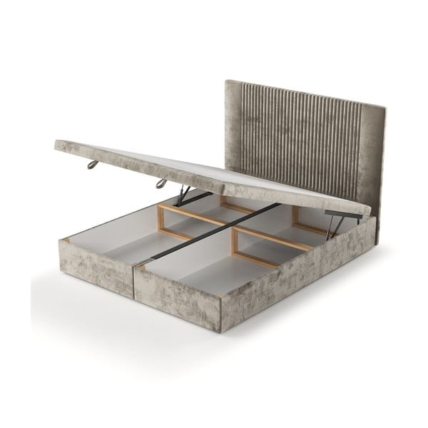 Bēša polsterēta divvietīga gulta ar veļas kasti 160x200 cm Mavel – Maison de Rêve-image-4