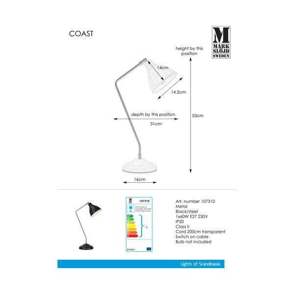 Melna galda lampa ar sudraba detaļām Markslöjd Coast-image-2