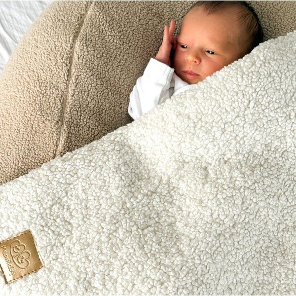 Krēmkrāsas bērnu sega no Sherpa flīsa 100x77 cm – Meowbaby-image-1