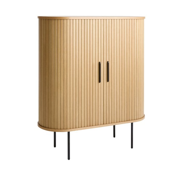 Dabīga toņa vīna skapis ar ozolkoka imitāciju un bīdāmām durvīm 100x118x40 cm Nola – Unique Furniture-image-1