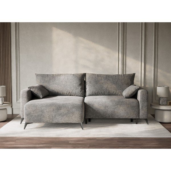 Pelēks salokāms stūra dīvāns no šenila auduma ar uzglabāšanas vietu (ar kreiso stūri/ar zvilni) Leon – Maison de Rêve-image-1