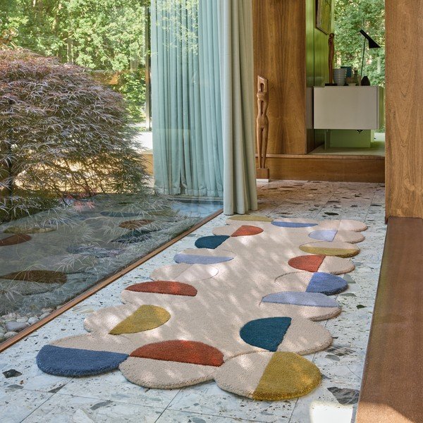 Bēšs ar rokām darināts vilnas celiņa paklājs 80x230 cm Mia Scallop Frame – Flair Rugs-image-1