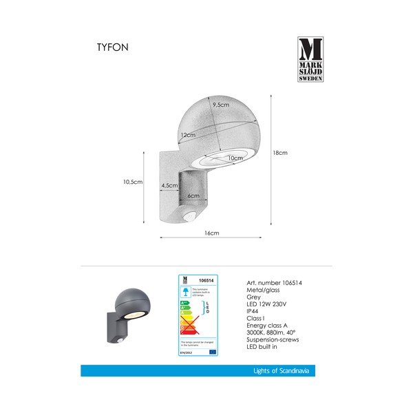 Pelēks sienas lampa Markslöjd Tyfon-image-1