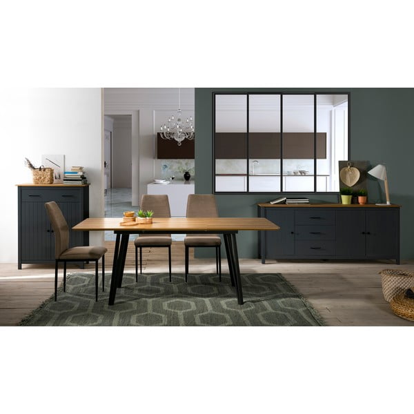 Tumši zila priedes masīvkoka augsta kumode 90x110 cm Miranda – Marckeric-image-1