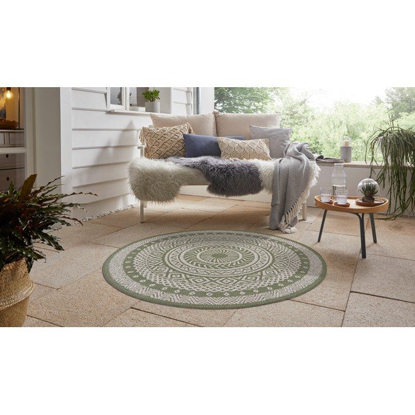 Zaļi bēšs āra paklājs Ragami Round, ø 120 cm-image-4
