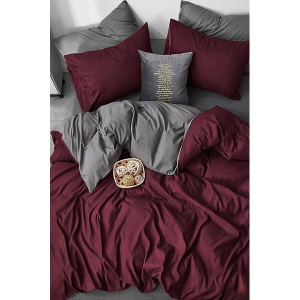 Bordo sarkana/pelēka kokvilnas  gultas veļa divvietīgai gultai 200x220 cm – Mila Home