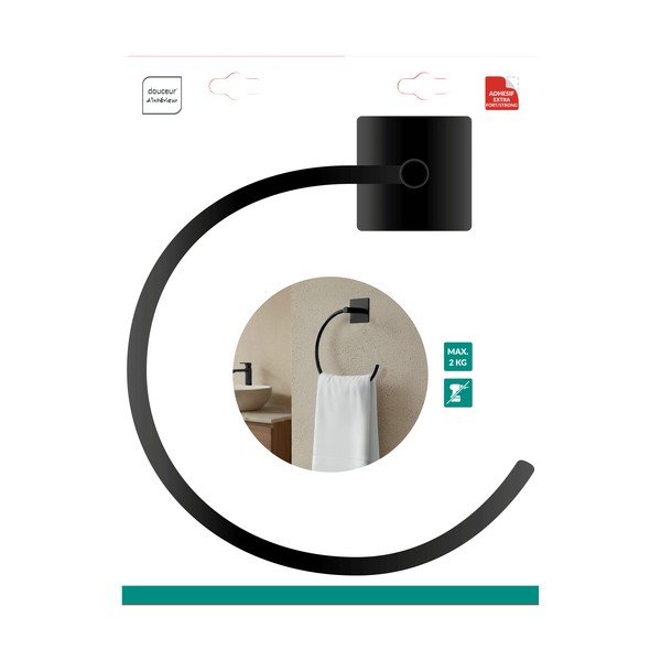 Matēti melns metāla dvieļu turētājs ar uzstādīšanu bez urbšanas Fixeo – douceur d'intérieur-image-1