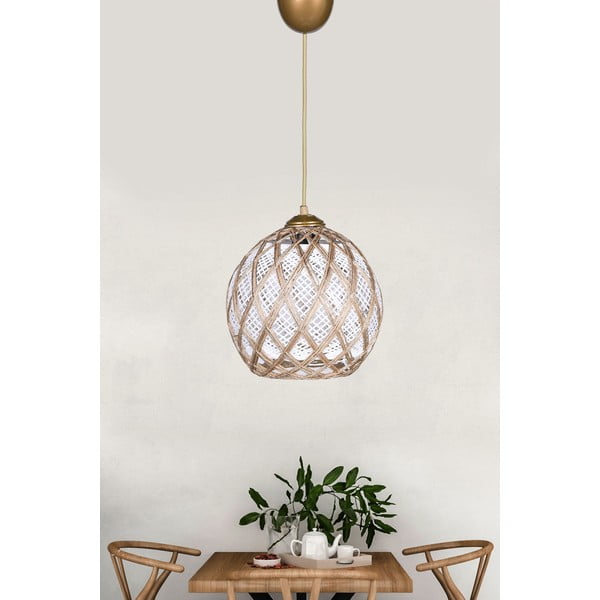 Balta/bēša piekaramā lampa ar auduma abažūru ø 22 cm – Opviq lights-image-1